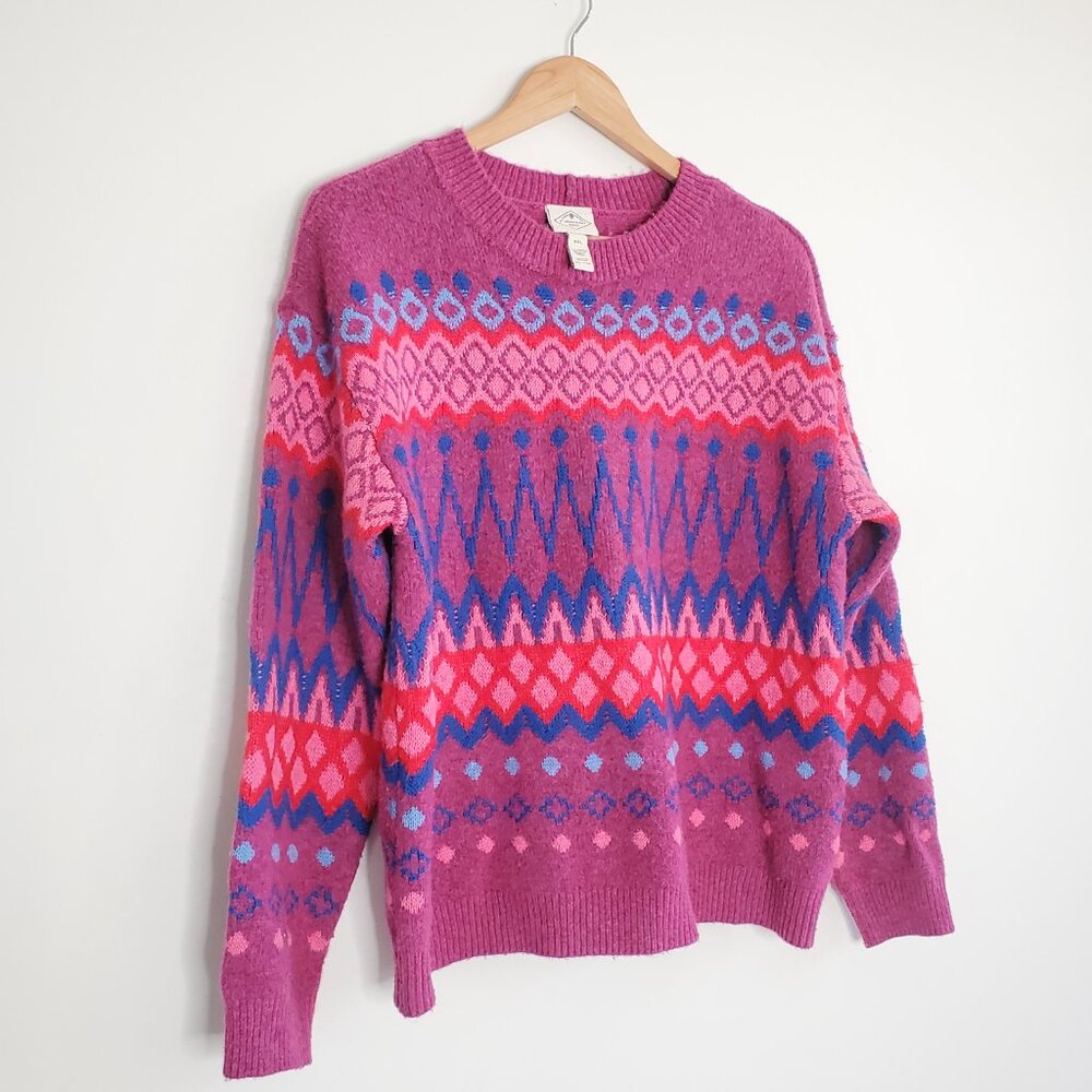 Women's St. John's Bay Crewneck Sweater Pink Festival FairIsle Print XXL - Picture 3 of 6